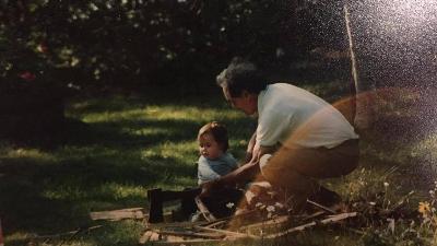 Grandad teaching baby Kevin how to chop wood!